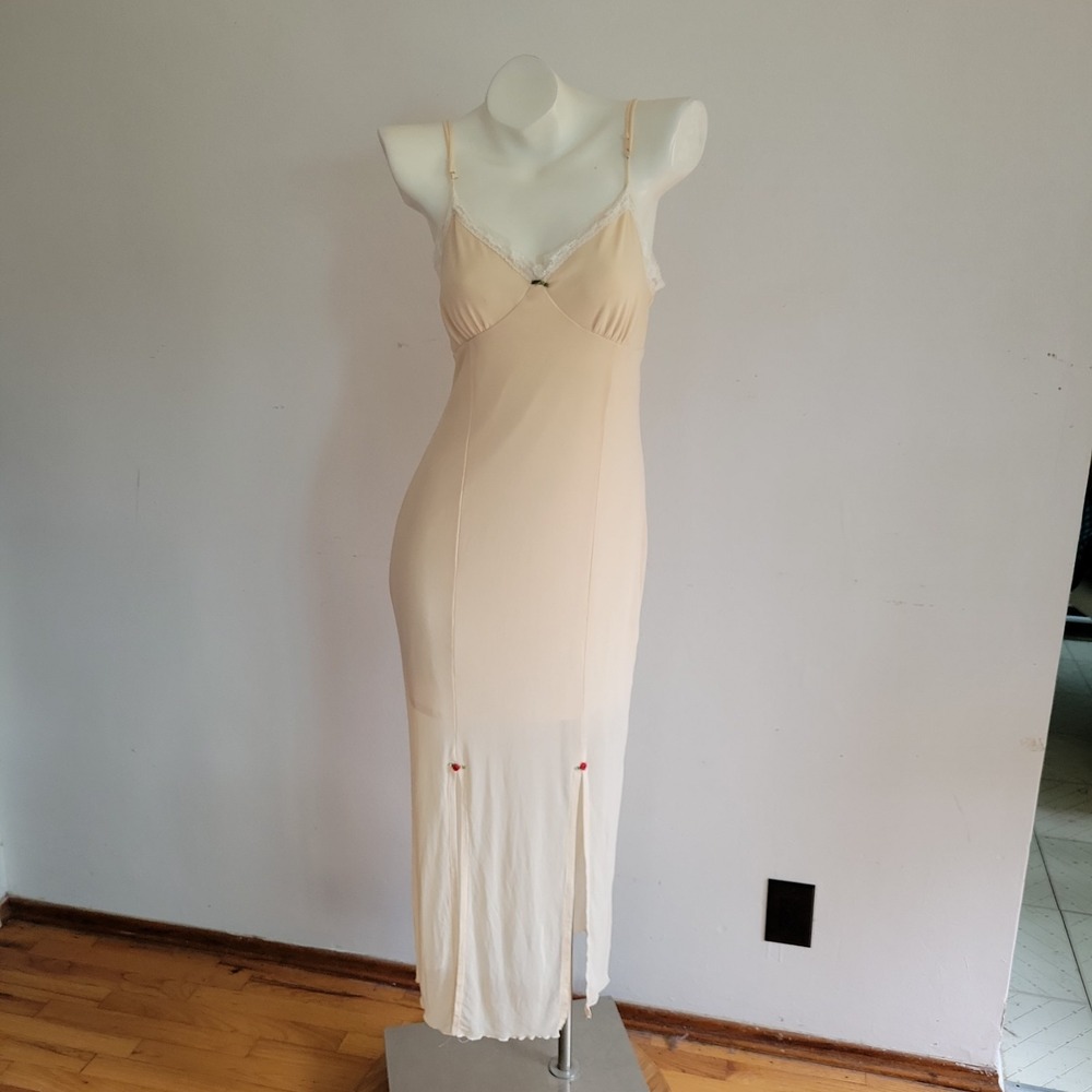 One Clothing Los Angeles Mesh Maxi Slip Dress XL Beige Bodycon Coquette Retro